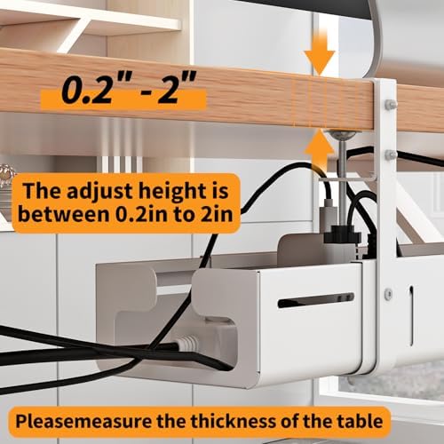 Under Desk Cable Management Tray, Expandable Length 25.2"-38.6",No Drill No Damage to Desk,Cable Tray with Clamp for with Wire Management,for Cord Organizer for Home Office Standing Desk, White - Image 6