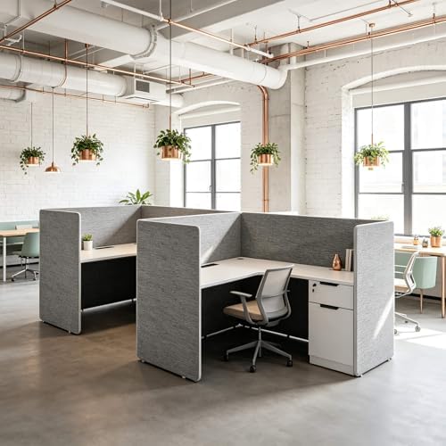 Modular Office Cubicle Workstation with Power Outlet & Locking Storage, 59" L-Shaped Desk with Privacy Panels, Expandable Person Workspace System for Office, Call Center & Corporate Environment - Image 5