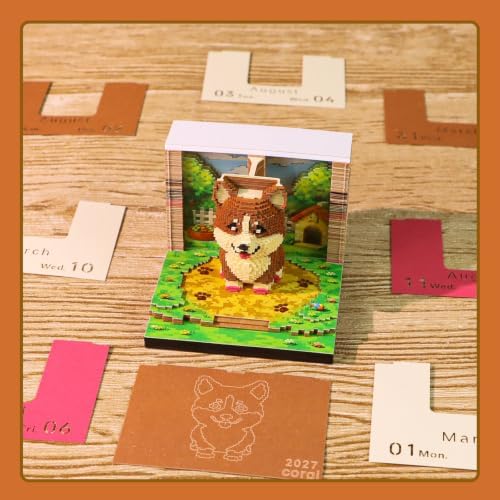 3D Calendar 2027,Time Piece Calendar 2027,Cute Corgi 3D Art Notepad Calendars,3D Memo Pad,Tear Away Calendars,Christmas Gift,New Year Gift (Corgi) - Image 3