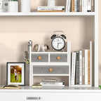 X-cosrack Adjustable Desk Shelves for Storage, Desktop Bookshelf with 3 Drawers, White Wood Desk Shelf for Top of Desk, Corner Desktop Organizer for Women Office - Image 2