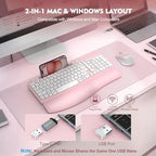 Wireless Keyboard and Mouse Combo, Full-Sized Ergonomic Wave Keys Keyboard with Memory Foam Wrist Rest & Phone Holder, 2.4G Quiet Keyboard Mouse Work Setup for PC Laptop, Office or Home (Pink) - Image 6