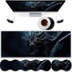 4 in 1 Mouse Pad Combo, Large Gaming Mouse Pad + Keyboard Wrist Support + Mouse Wrist Rest + Coaster, Table Pad 31.5 "x 11.8" with Memory Foam Ergonomic Wrist Pad Set, Cool Dark Dragon by RVHOEZZM