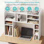NUTIKAS White Desk Hutch Dorm with Shelves and File Organizer - 37" Wood Desktop Hutch for College Room, Desktop Bookshelf for Computer Desk, Space Saving Bookshelf - Image 6