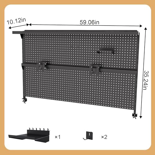 Clamp-On Metal Desk Pegboard with Dual Monitor Stand–No Drilling Needed! 59x35 Inch Steel Privacy Panel with Hooks & Movable Partition, Peg Board Wall Organizer for Gaming & Office - Image 2