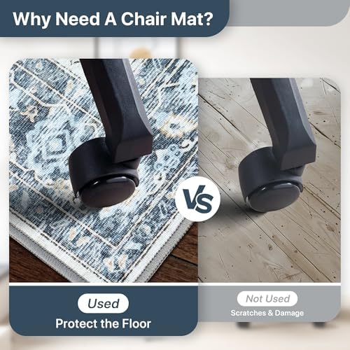 4FT Round Office Chair Mat for Hardwood Floor, Non-Slip Washable Blue - Image 4