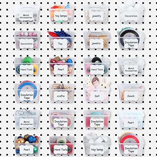Unittype 24 Set Clear Pegboard Bins Baskets with Hooks Sticker Label Pen by Unittype