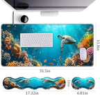 Keyboard Wrist Rest+Mouse Wrist Pad+Desk Pad Set,Memory Foam Ergonomic Easy Typing Pain Relief for Computer Laptop Office Home - Cute Turtle - Image 4