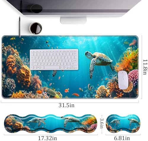 Keyboard Wrist Rest+Mouse Wrist Pad+Desk Pad Set,Memory Foam Ergonomic Easy Typing Pain Relief for Computer Laptop Office Home - Cute Turtle - Image 4
