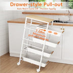 5-Tier Slim Storage Cart, Wooden Top Rolling Kitchen Cart with Pull-Out Baskets & Wheels, Narrow Space Utility Cart Slide Out Organizer for Kitchen, Bathroom, Laundry Room, White - Image 3