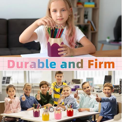 24 Pcs Pencil Shaped Pen Holders Plastic Pencil Holder Desktop Pen Cups Colorful Pencil Storage Organizer Cute Penci-l Pot Makeup Brush Container for Desk School Office Home Table Decoration - Image 6