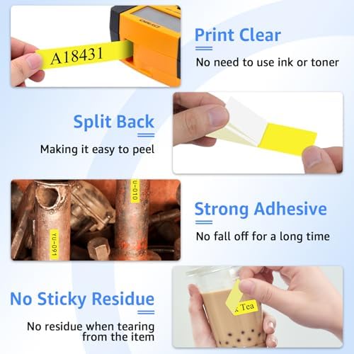 USUPERINK 4 Pack Compatible for Dymo 18431 Black on Yellow 9mm 3/8'' x 5.5m 18' Permanent Vinyl Label Tape Work with Rhino Pro 1000 3000 4200 5000 5200 6000 3M PL100 PL150 Industrial Label Makers - Image 4