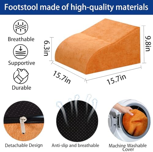 Foot Rest for Under Desk at Work, Ergonomic Under Desk Footrest with Washable Cover for Office, Home & Gaming Leg Elevation Pillow Orange - Image 2