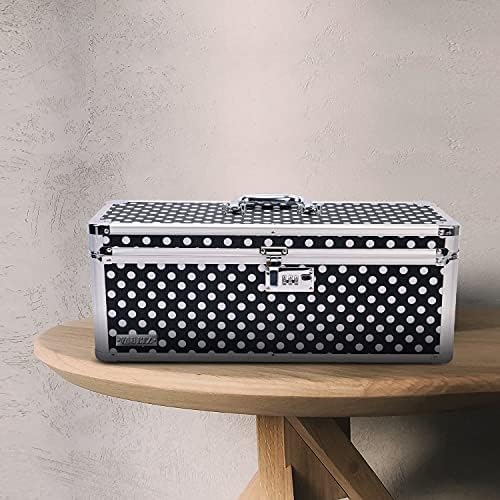 Vaultz Combination Lock Box - Pack of 1-19.24 x 6.7 x 7.24 Inch Doublewide Safe with Key and Combo Lock for Important Documents, Medicine & Money - Black & White Polka Dot - Image 6