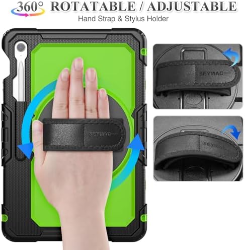 SEYMAC stock Case for Samsung Galaxy Tab S10 FE+ Plus 5G Tablet Case 13.1'' Protective with Screen Protector, Pen Holder, 360 Rotate Stand, Hand Strap, Shoulder Strap, Green1 - Image 4