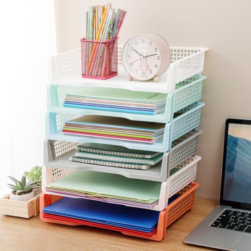 Teenyyou Set of 12 Colorful Classroom Turn in Trays Stackable, Boho - Image 6
