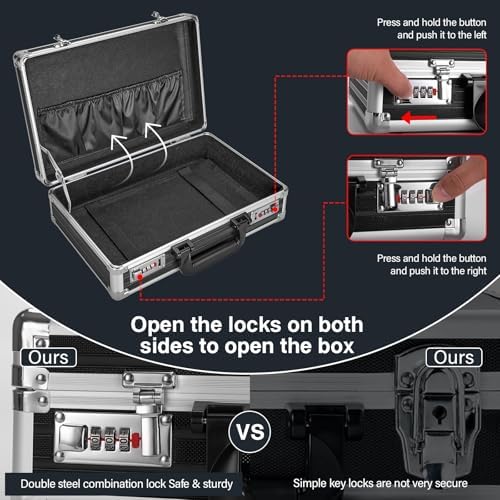 LOCKCURX File Organizer Storage Box, 14.2 x 9.4 x 4.5 Inch Metal Briefcase - Image 4