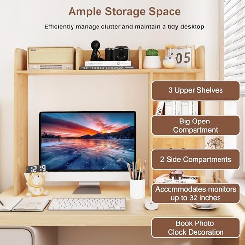 WAYTRIM Desk Shelf, Desk Hutch 3-Tier Desktop Bookshelf & Desk Organizer Shelf for Top of Desk, Wood Desktop Storage Shelf for Dorm, Office, Small Space, Desk Organizers and Accessories - Image 7