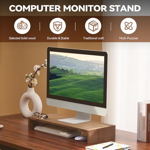 KIRIGEN Wood Monitor Stand Riser for Desk, 23.23 Inch, Brown 59-DBR - Image 2