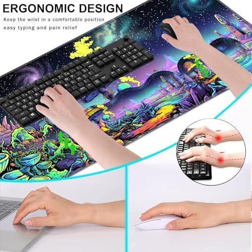 Keyboard Wrist Rest and Mouse Pad with Wrist Support Set Ergonomic Coaster,Memory Foam,Easy Typing Pain Relief,Large XL Desk Mat 31.5"x 11.8",Alien by Psychedelic Mushroom - Image 6