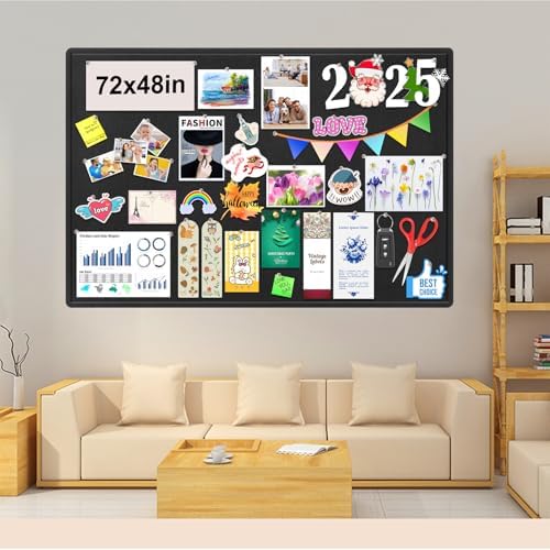 Large Bulletin Board, Foldable 72x48 Inches Cork Board Alternative, Large Felt Board Decorative Pin Board for Wall, Foldable Photo Board Self-Adhesive Vision Board with 36 Pushpins Black - Image 2