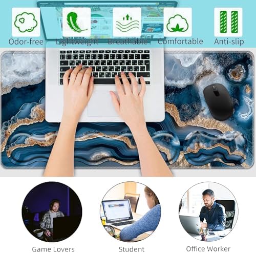 Keyboard Wrist Rest+Mouse Wrist Pad+Desk Pad Set,Memory Foam Ergonomic Easy Typing Pain Relief for Computer Laptop Office Home - Blue Marble - Image 6