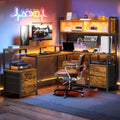 RALGEND L Shaped Gaming Desk with Storage Drawers & Shelves, Power Outlets by RALGEND
