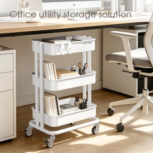 3 Tier Rolling Cart Metal Utility Cart with Lockable Wheels Home Office - Image 6