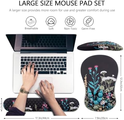Mouse Pad Wrist Support, Laokiiy 2 in1 Keyboard Wrist Rest+ Ergonomic Mouse Pad, Non-Slip Wrist Rest for Computer Keyboard, Made Easy Typing & Relieve Wrist Pain(Flower) - Image 5