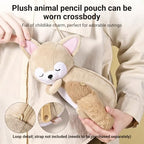 KOKUYO Plush Animal Pencil Holder with Tail Pouch for Storage, Sand Fox - Image 5