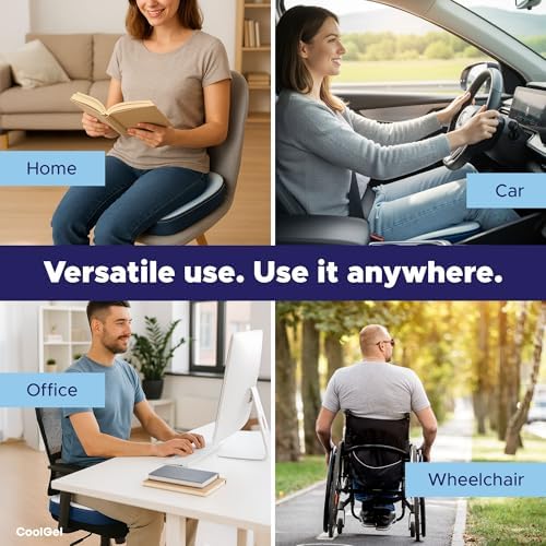 COOL GEL Memory Foam Seat Cushion, Gel Cooling Memory Foam, Office Chair Cushion for Tailbone, Sciatica & Back Pain Relief - Ergonomic U-Shaped with Non-Slip Base and Washable Cover - Image 2