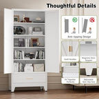 COFaR Metal Storage Cabinet, Farmhouse Storage Cabinet with 2 Doors and 4 Adjustable Shelves - 71" White Kitchen Pantry Storage 5-Tier Tall Steel Cabinets Locker for Kitchen, Living Room, Dining Room - Image 7