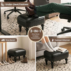 Cmishe Ottoman Leather Footrest,Vintage Footstool,Thickened Foam Upholstered Seat,Wooden Leg Foot Rest,Under Desk Shoe Bench Small Bench for Living Room Dining Room(Black) - Image 5