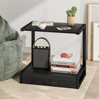 YAOHUOO 2-Tier Desktop Printer Stand with Fabric Drawer,17.3"x11.8" Black - Image 5
