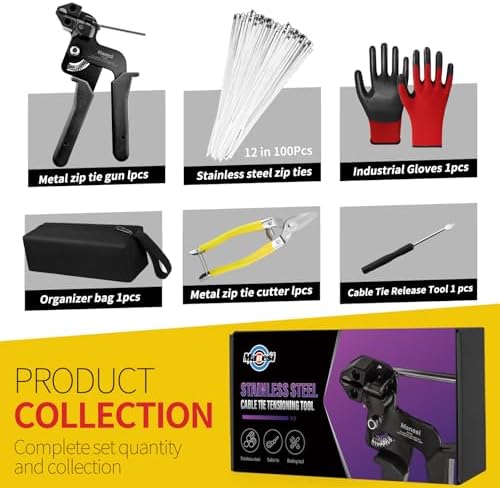 106PCS Heavy Duty 304 Stainless Steel Cable Tie Gun Kit, Includes 100PCS 11.8 Inch Metal Zip Ties, Self-Locking, UV & Corrosion Resistant, for Fence, Exhaust Pipe, Chicken Coop, Farm Use - Image 2