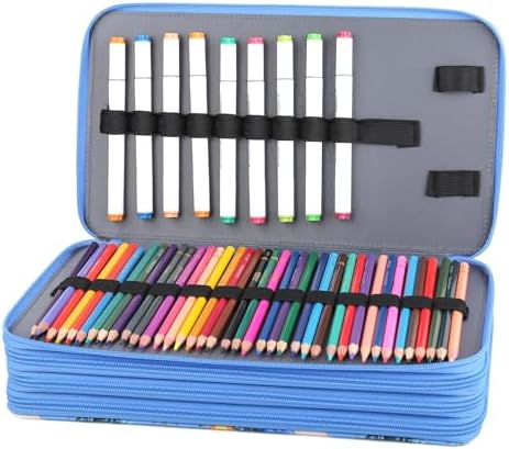 Colored Pencil Case - Large Capacity Colored Pencil Holder with Zipper Closure Twill Fabric Pencil Case for 300 Colored Pencils or 200 Gel Pen, Pencil Case Organizer for Artist (Blue Flower) - Image 4