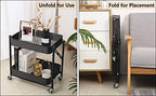 Melody House 2-Tier Metal Folding Rolling Cart, Mobile Utility Cart Trolley Storage Organizer for Office Home Kitchen Organization, Sofa Side End Table with Wheels, Black - Image 3