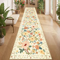 DUKINO 2.6x12 Kitchen Runner Rug, Floral Non Slip Washable Rug Beige Yellow by DUKINO