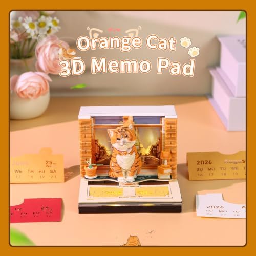 3D Calendar 2027,Time Piece Calendar 2027 With LED Lights,3D Art Calendar Memo Pad,Orange Tabby Cat Desktop Decoration,Tear-Away 3D Paper Art Notepad,Christmas Gift,New Year Gift(Orange Tabby Cat) - Image 2