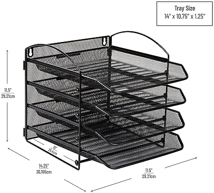 Mind Reader 4-Tier Paper Tray, File Storage, Desktop Organizer, Wall Mountable, File Organization, Metal Mesh, Black - Image 3