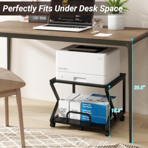 Natwind 2 Tier Printer Stand,19.7''x19.7'',with Pull Out Shelf,Black - Image 3
