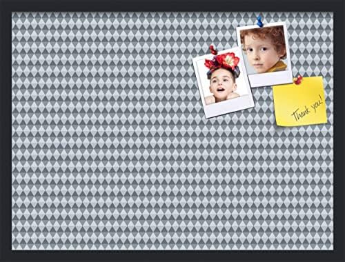 PinPix 27x20 inch Cork Bulletin Board. This Decorative Framed Pin Board Comes with Diamond Pattern in Grey and Blue Design and Satin Black. Ideal for Home, Office Decor or School (PinPix-227) by PinPixBulletinBoards