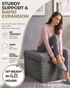 23.6in Pouf Ottoman, Corduroy Footstool Foot Rest Floor Seating - Image 6