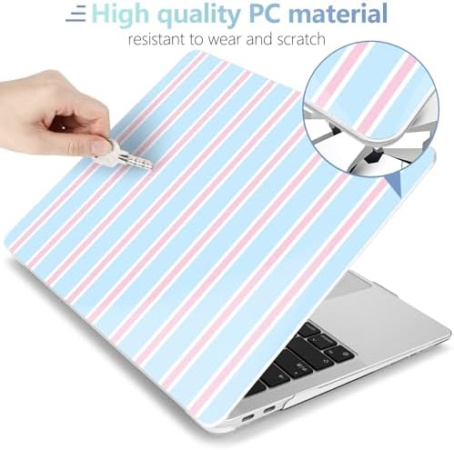 MEEgoodo for MacBook Air 13.3 inch Case 2021 2020 2019 2018 A2337 M1 A2179 A1932, Laptop Shell for MacBook Air M1 with Keyboard Webcam Cover & Trackpad Film & Type C Adapter, Pink and Blue Stripes - Image 4