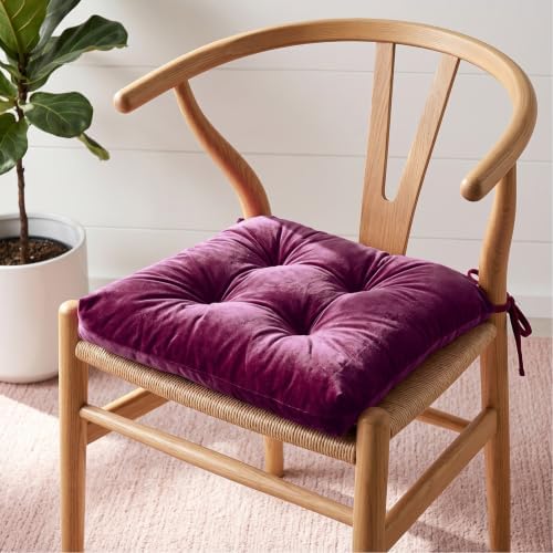 Geetery 4 Pack Velvet Chair Cushions for Dining Chairs, 16" x 16" Soft Velvet Chair Pads with Ties Comfy Solid Seat Cushion Party Home Office Living Room Outdoor Indoor (Purple) - Image 2