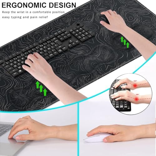 Keyboard Wrist Rest and Mouse Pad with Wrist Support Set Ergonomic Coaster,Memory Foam,Easy Typing Pain Relief,Large XL Desk Mat 31.5"x 11.8",Topographic Contour - Image 6