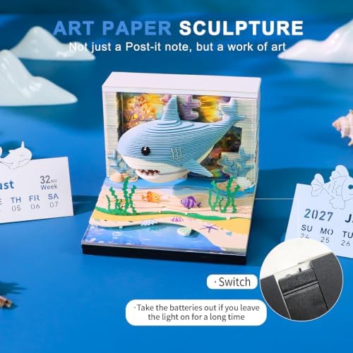 3D Shark Calendar 2027 Time Piece Memo Pad with LED Light - Image 3