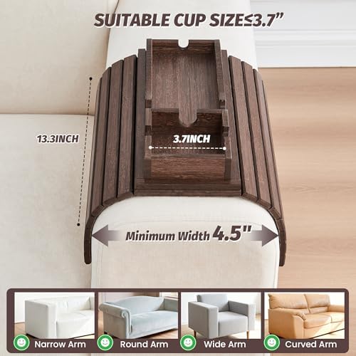 GEHE Detachable Couch Cup Holder, Anti Falling Sofa Arm Tray, Natural Bamboo Sofa Cup Holder More Safe for You Family, Portable Couch Arm Tray Armrest Table for Remote, Snacks, Phone, Drinks - Image 4