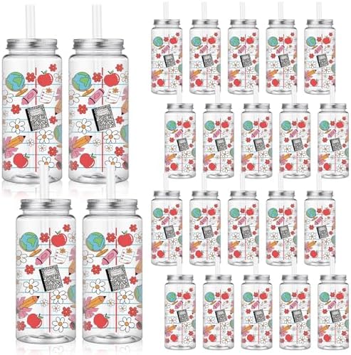 Meanplan 24 Pcs Back to School Plastic Cups with Lid and Straw Bulk 14 oz by Meanplan