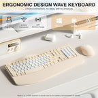 Wireless Keyboard and Mouse Combo,2.4G Ergonomic Wave Keys(Latte Color-B) - Image 3