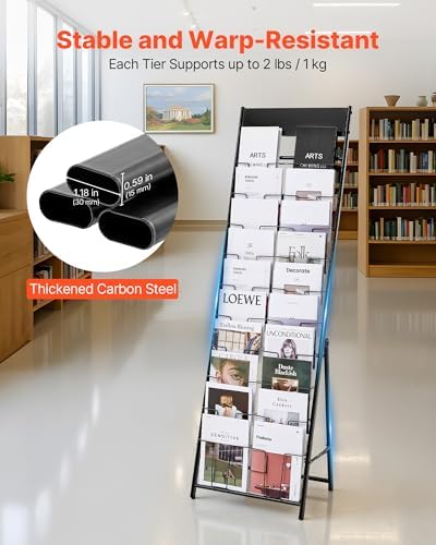 VEVOR Brochure Display Rack, 20 Pockets Magazine Literature Display Stand, Portable Floor Standing Magazine Rack, Metal Newspaper Catalog Holders for Shop, Exhibitions, Office, Standard, Black - Image 3